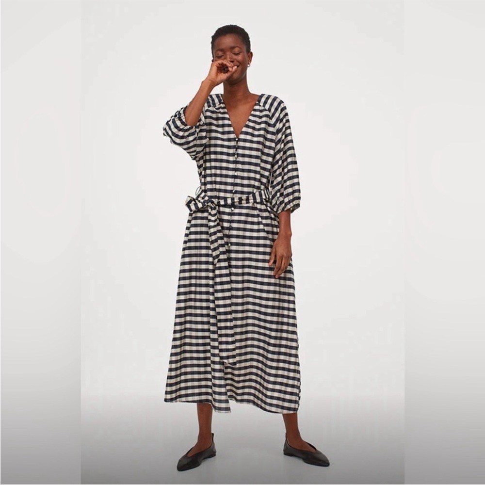 H&M Navy and White Checkered Dress